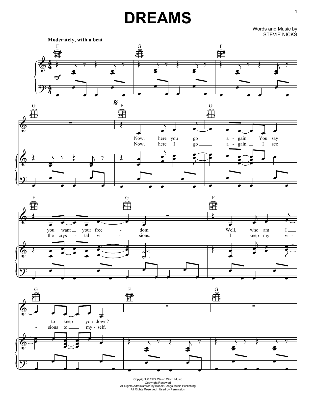 Dreams By Fleetwood Mac Free Sheet Music