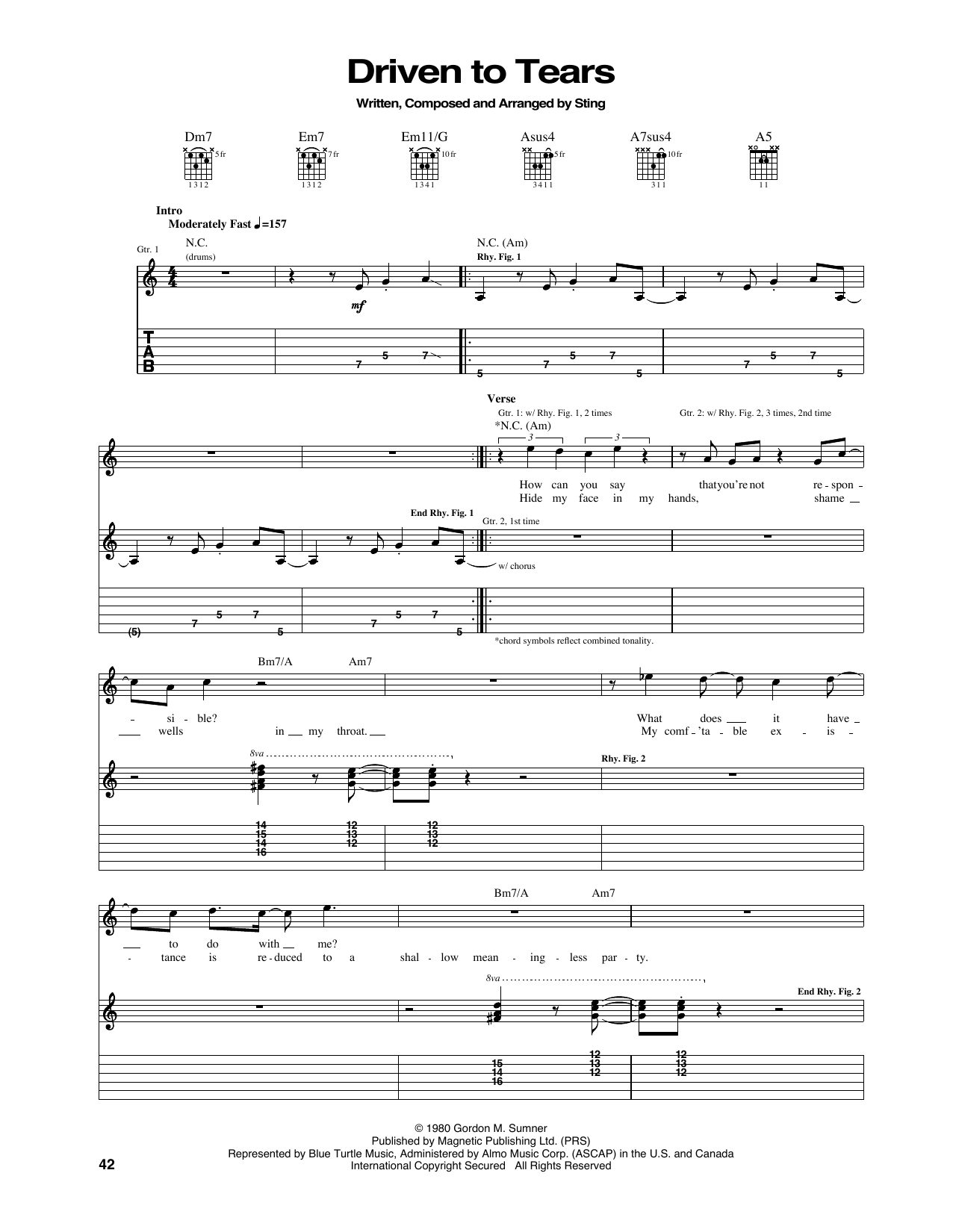 Driven To Tears By Sting Free Sheet Music