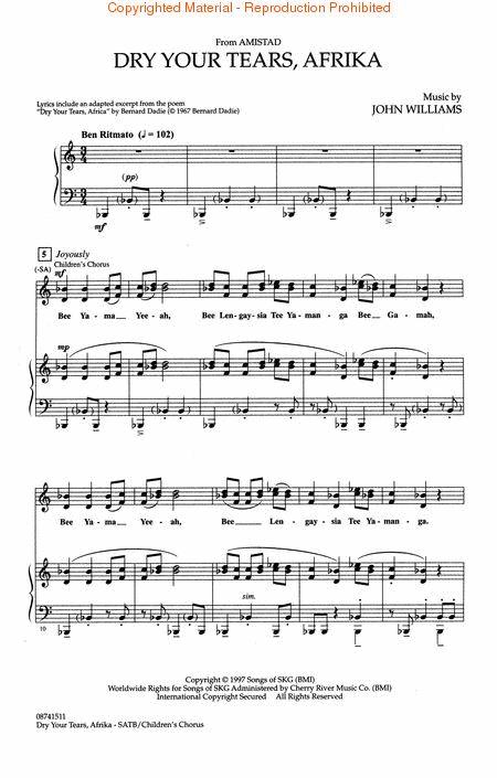 Dry Your Tears, Afrika (from Amistad) By John Williams Free Sheet Music