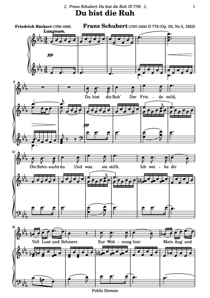 Du Bist Die Ruh, By Schubert, In F Major By Franz Schubert Free Sheet Music