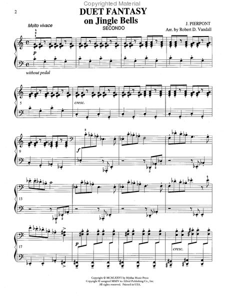 Duet Fantasy On Jingle Bells By Robert D. Vandall Free Sheet Music