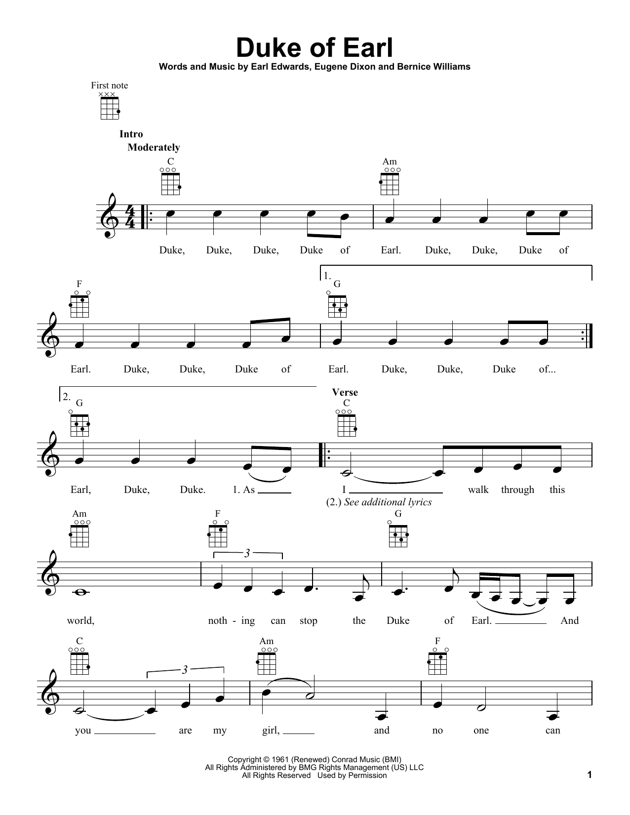 Duke Of Earl By Bernice Williams Free Sheet Music