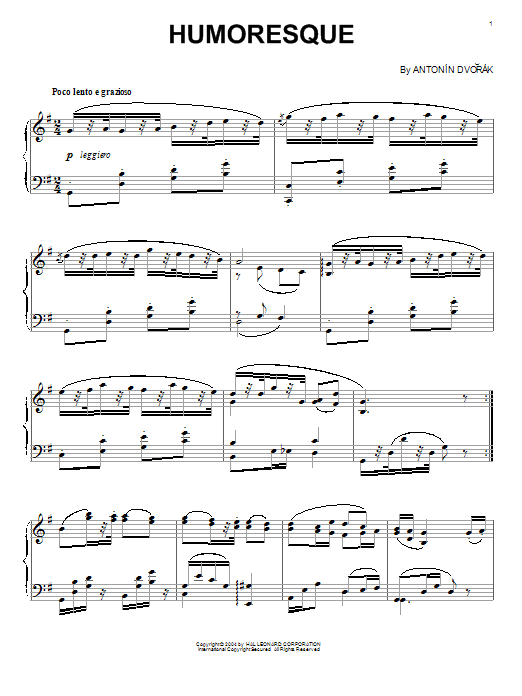 Dvorak's Humoresque Arranged For Easy Piano By Antonin Dvorak Free Sheet Music