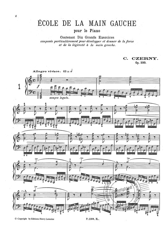 Ecole De La Main Gauche Op. 399 By Carl Czerny Free Sheet Music