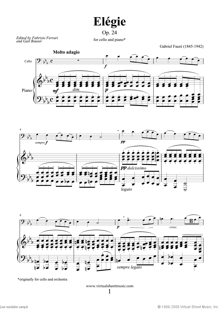 Elegie Op.24 By Gabriel Faure Free Sheet Music