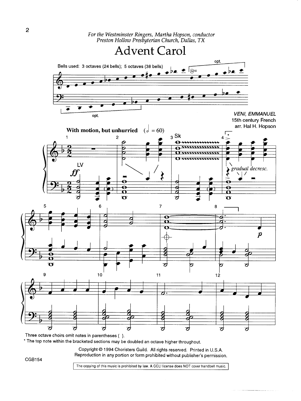 English Advent Carol By Patrick M. Liebergen Free Sheet Music