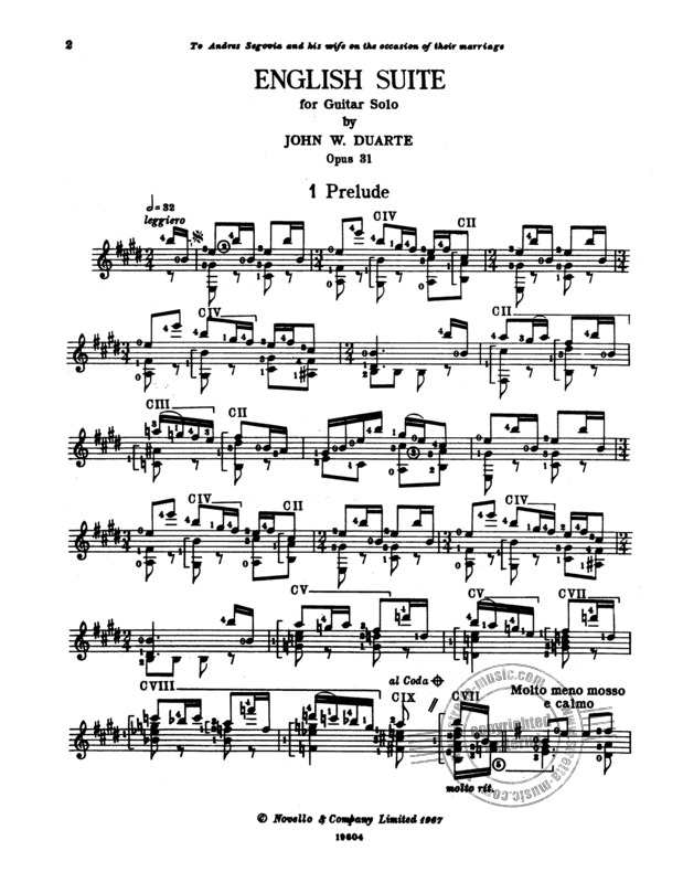 English Suite For Guitar By John W. Duarte Free Sheet Music