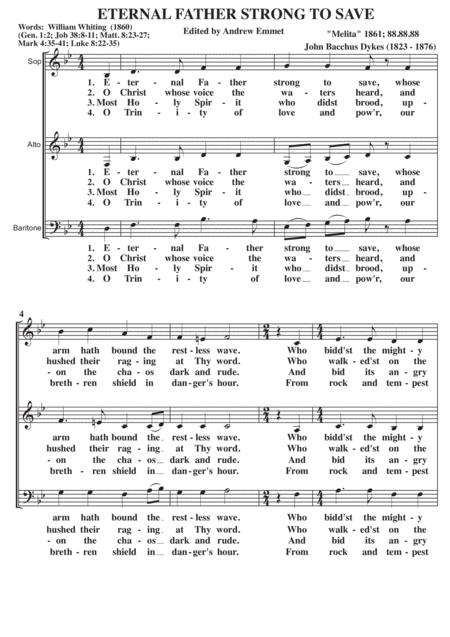 Eternal Father Strong To Save A Cappella SAB By John Bacchus Dykes (1823 - 1876) Free Sheet Music