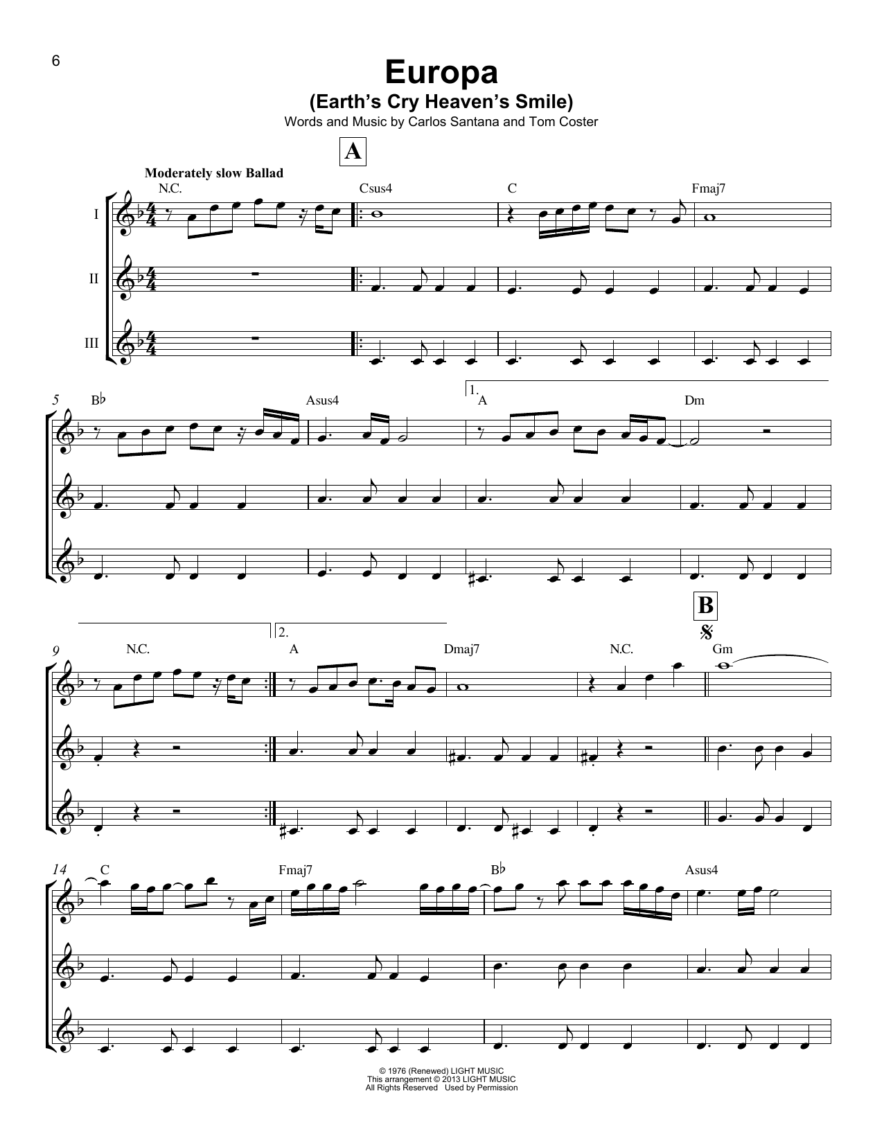 Europa By Carlos Santana Free Sheet Music