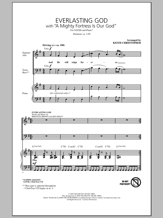 Everlasting God (with A Mighty Fortress Is Our God) By Keith Christopher Free Sheet Music