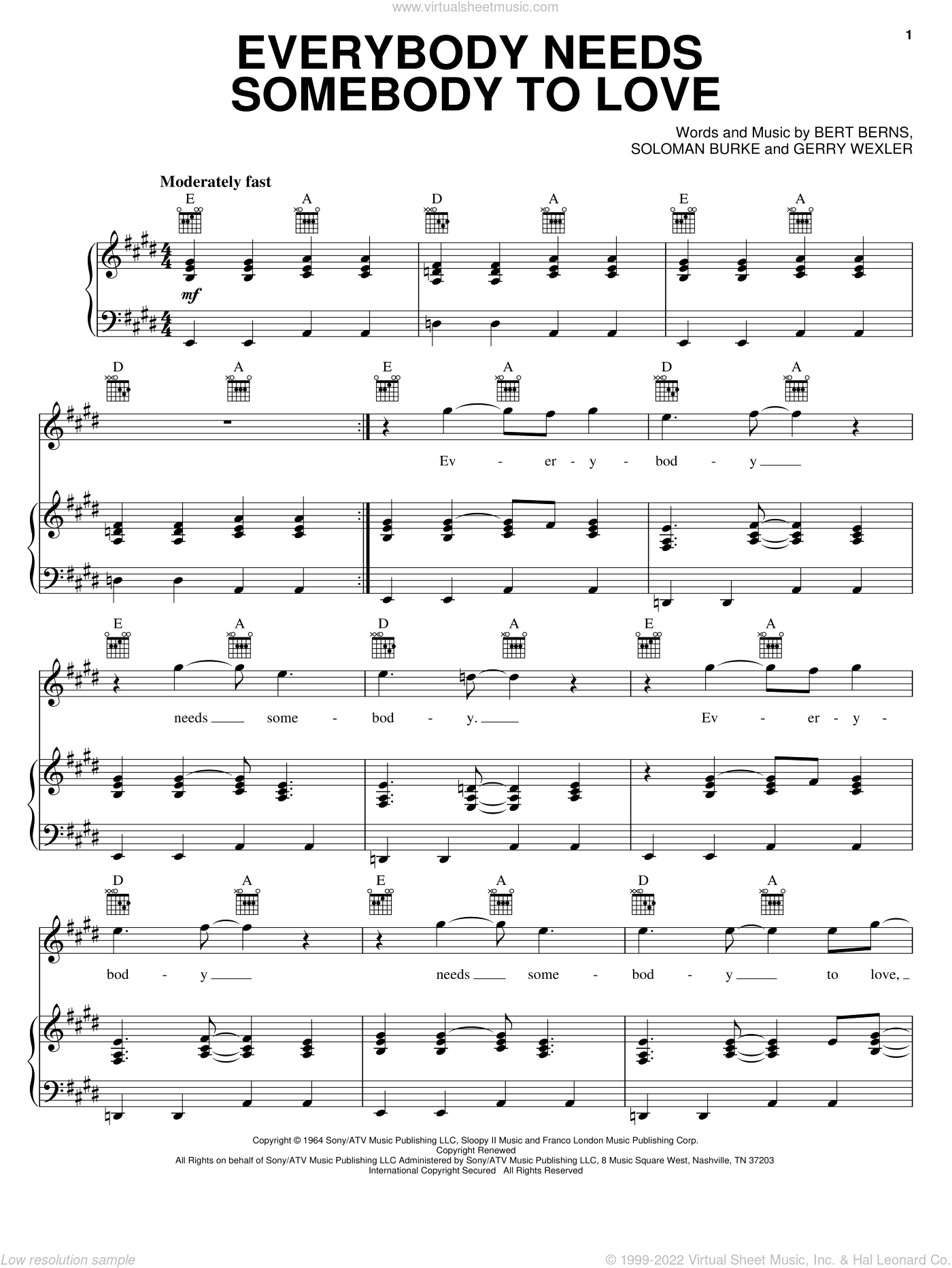 Everybody Needs Somebody To Love By The Blues Brothers Free Sheet Music