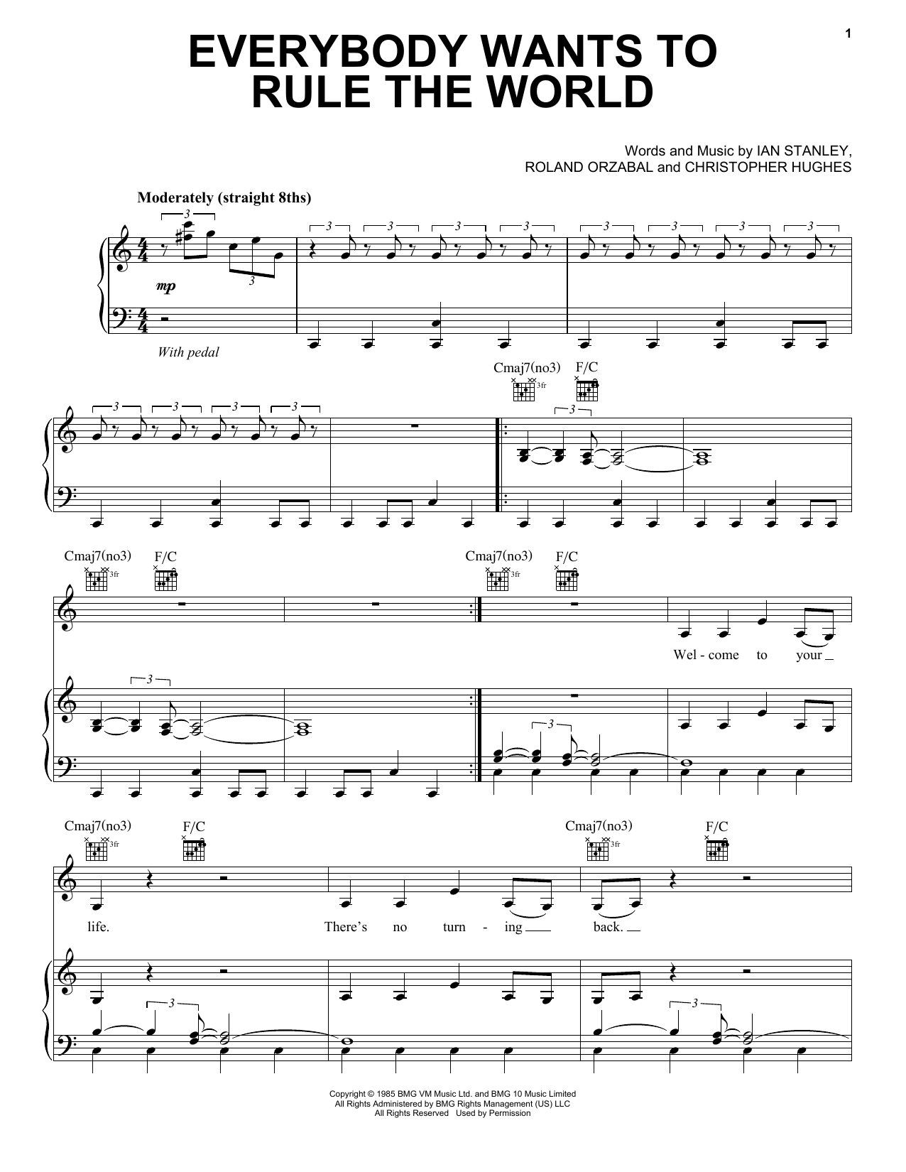 Everybody Wants To Rule The World By Tears For Fears Free Sheet Music