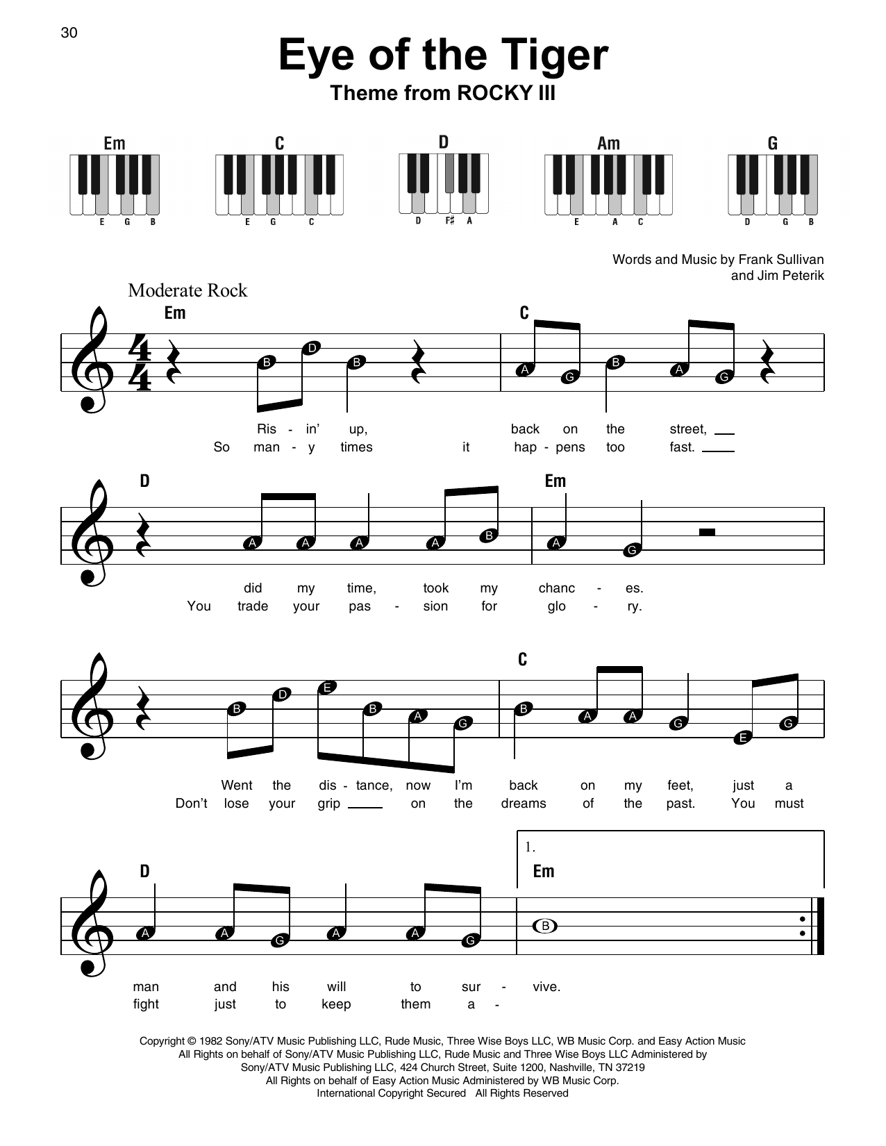 Eye Of The Tiger By Frankie Sullivan III Free Sheet Music