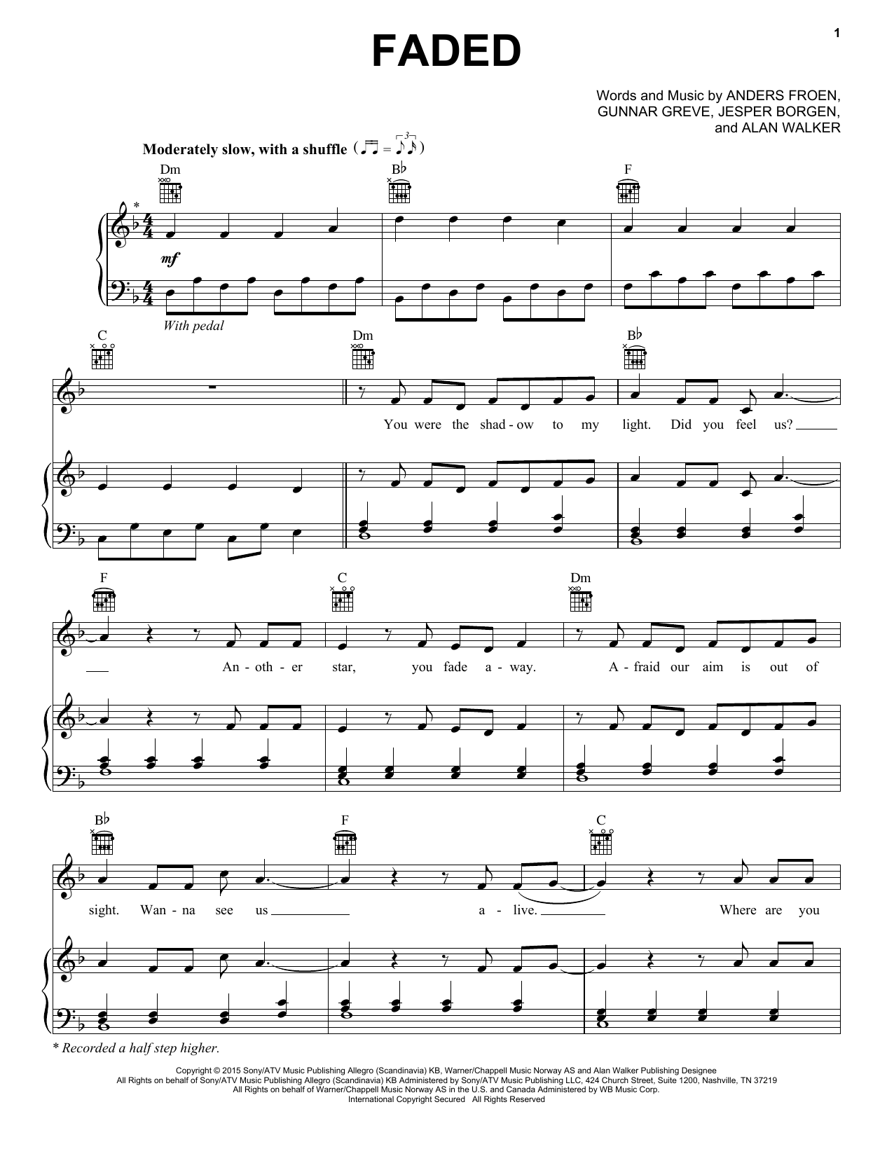 Faded By Alan Walker Free Sheet Music