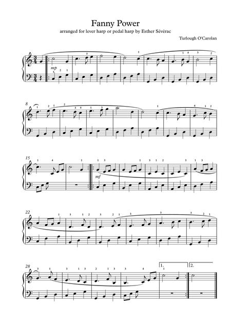 Fanny Power - Easy Level (lever Or Pedal Harp) By Turlough O'carolan Free Sheet Music