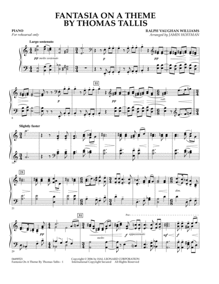 Fantasia On A Theme By Thomas Tallis - Piano By Ralph Vaughan Williams Free Sheet Music