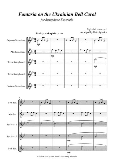 Fantasia On The Ukrainian Bell Carol - For Saxophone Ensemble By M. Leontovych Free Sheet Music