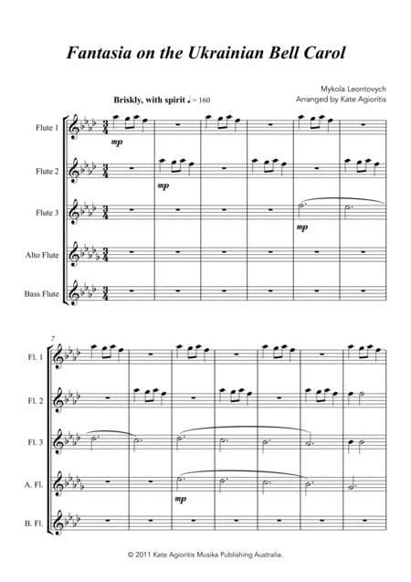 Fantasia On The Ukrainian Bell Carol - For Flute Choir By M. Leontovych Free Sheet Music