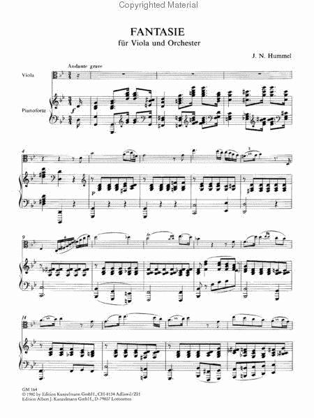 Fantasy For Viola And Orchestra - Arranged For Viola And Piano By Johann Nepomuk Hummel Free Sheet Music