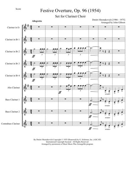 Festive Overture, Op. 96 For Clarinet Choir By Dmitri Shostakovich Free Sheet Music