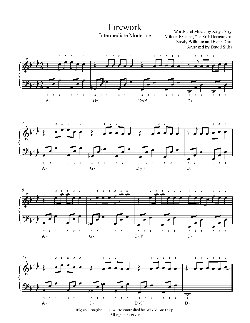 Firework - Full Score By Katy Perry Free Sheet Music