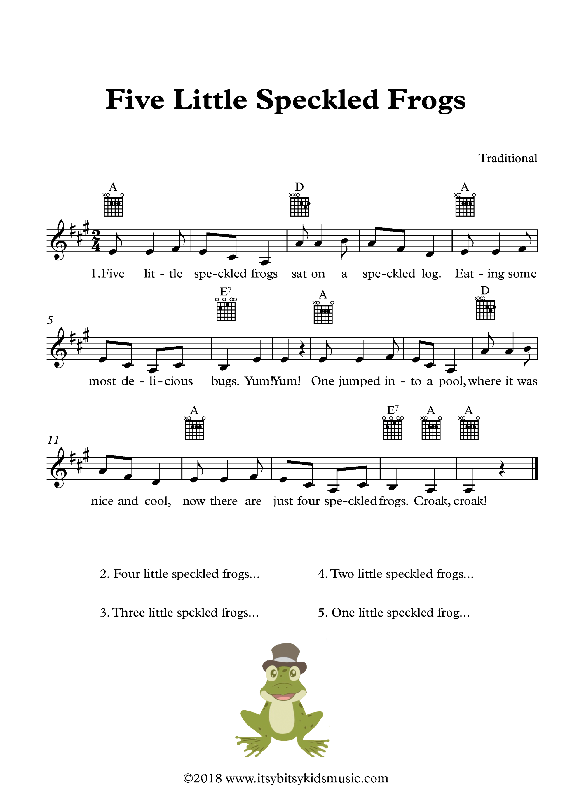 Five Frogs By Jenni Brandon Free Sheet Music