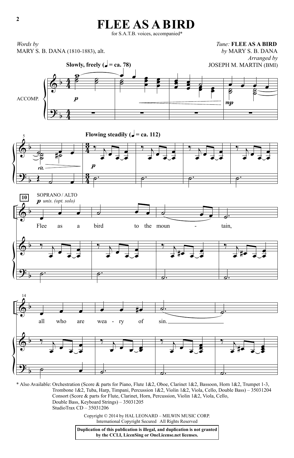 Flee As A Bird By Mary S.B. Dana Free Sheet Music