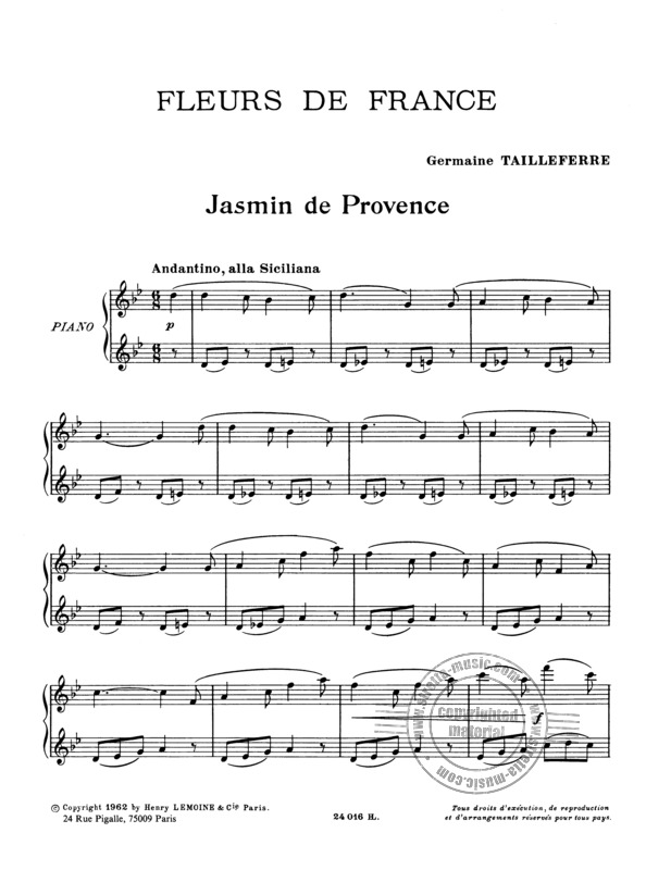 Fleurs De France By Germaine Tailleferre Free Sheet Music