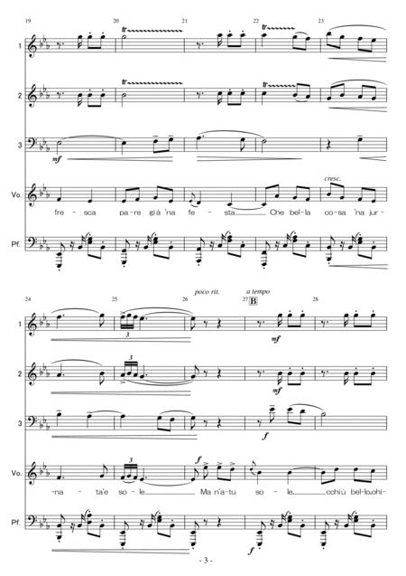 <Flex Piano Quartet And Vocal > 'O Sole Mio For Low Voice (Key:Eb) By Neapolitan Folk Song / Eduardo Di Capua Free Sheet Music