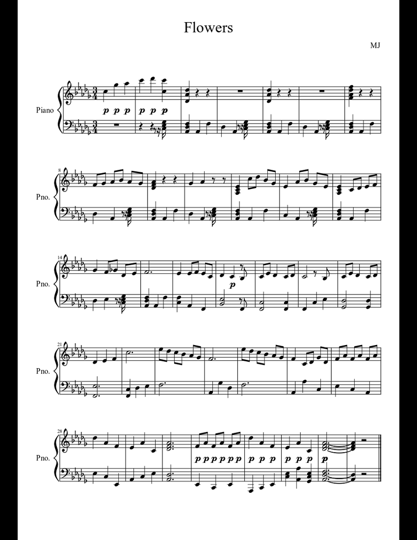 Flowers By Miley Cyrus Free Sheet Music