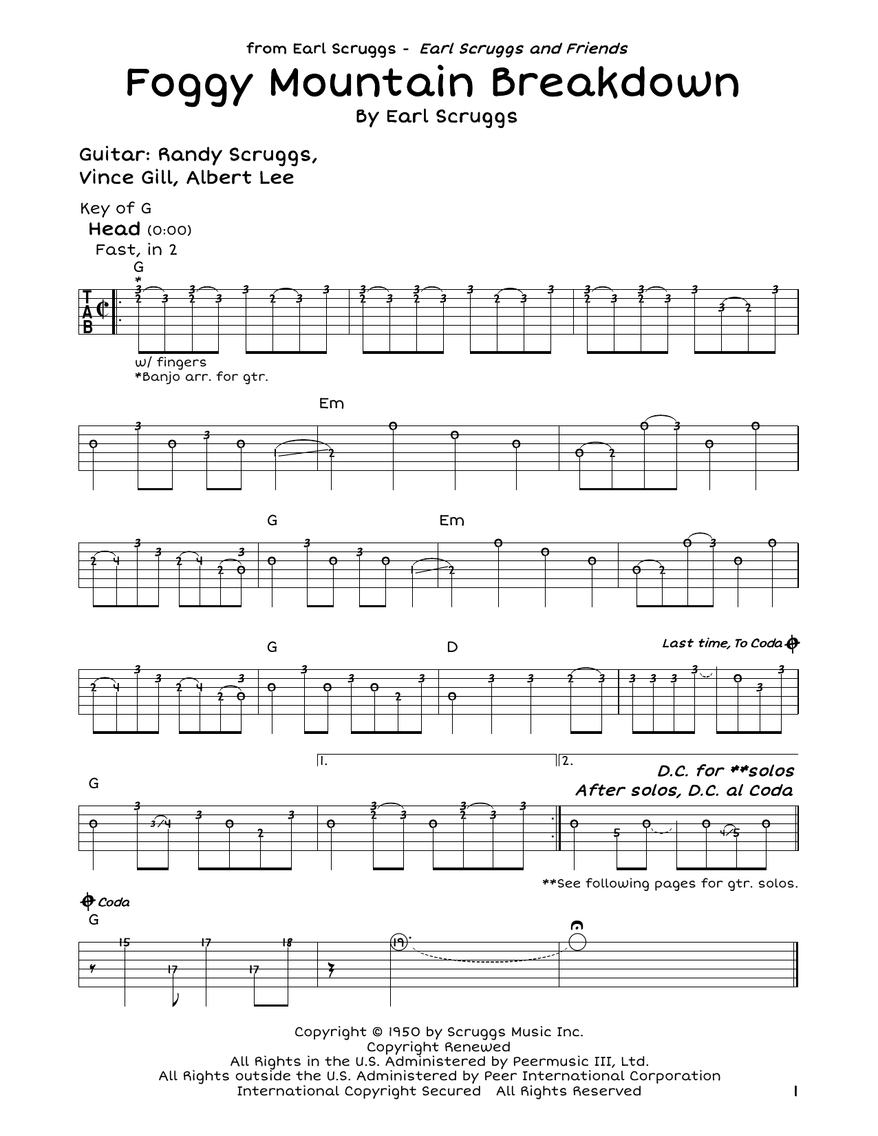 Foggy Mountain Breakdown By Earl Scruggs Free Sheet Music