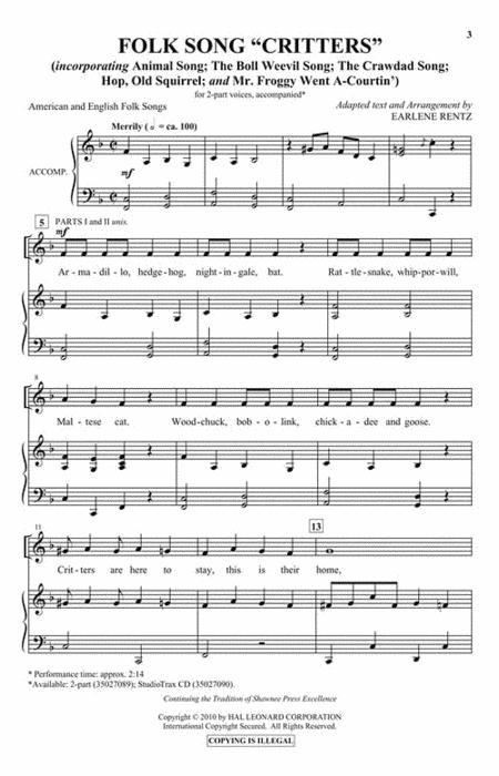 Folk Song Critters By Earlene Rentz Free Sheet Music