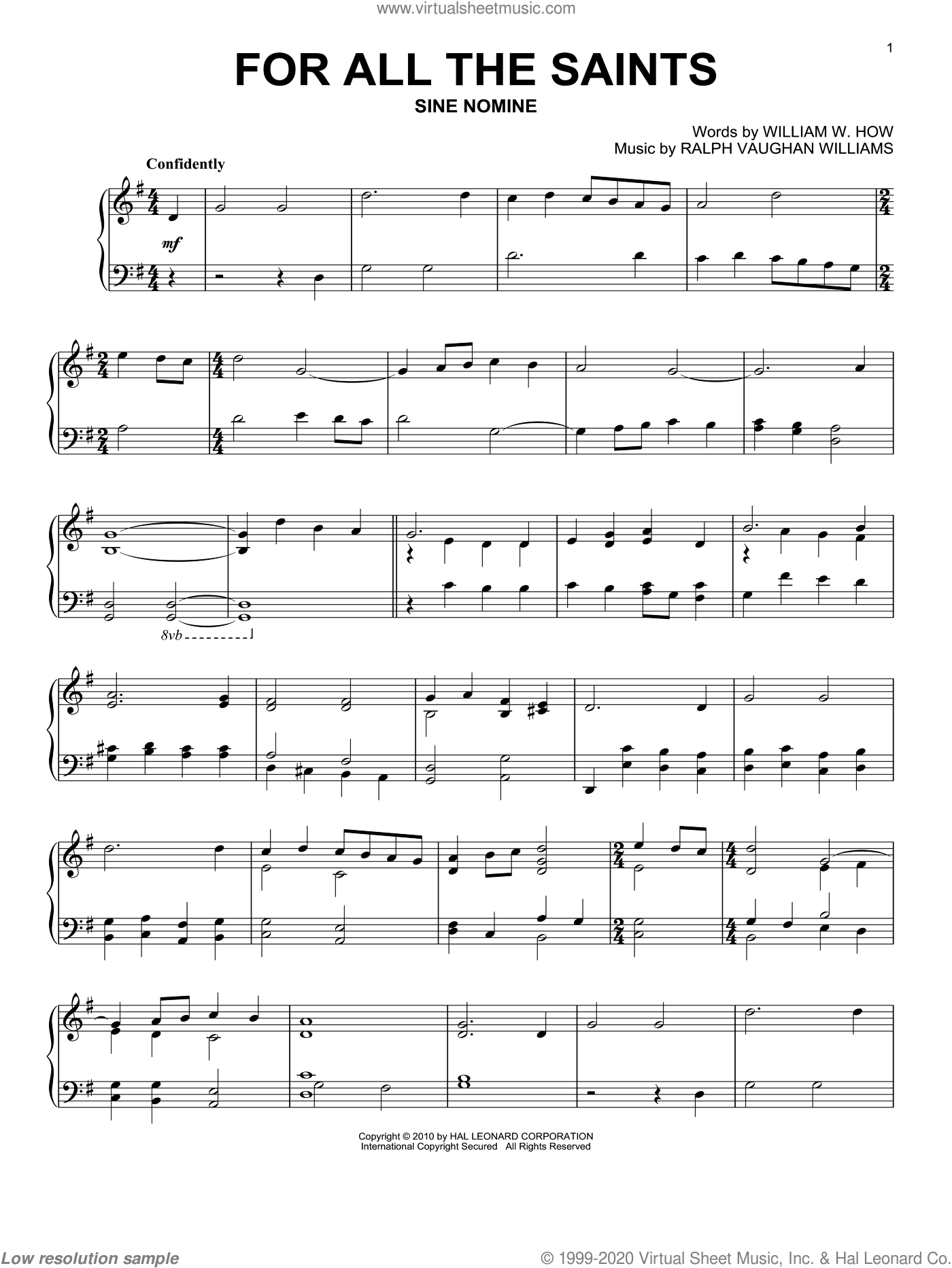 For All The Saints By William W. How Free Sheet Music