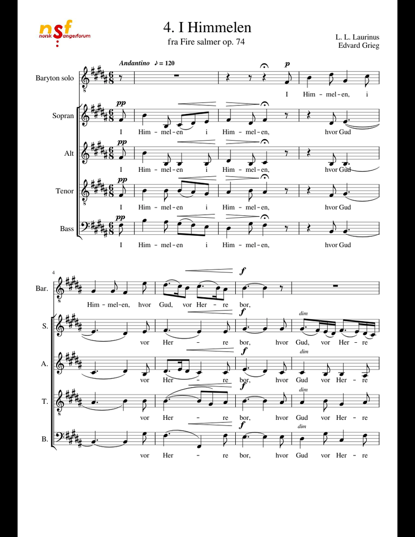 Four Psalms (Fire Salmer) By Edvard Grieg Free Sheet Music