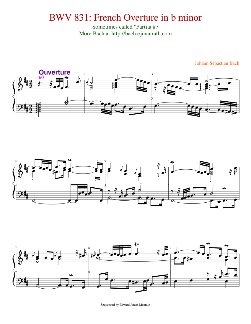 French Overture In B Minor BWV 831 By Johann Sebastian Bach Free Sheet Music