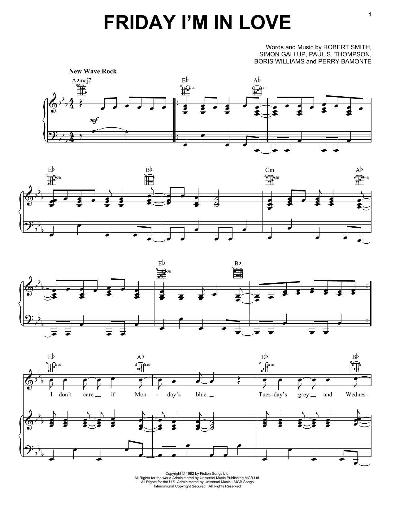 Friday I'm In Love By The Cure Free Sheet Music