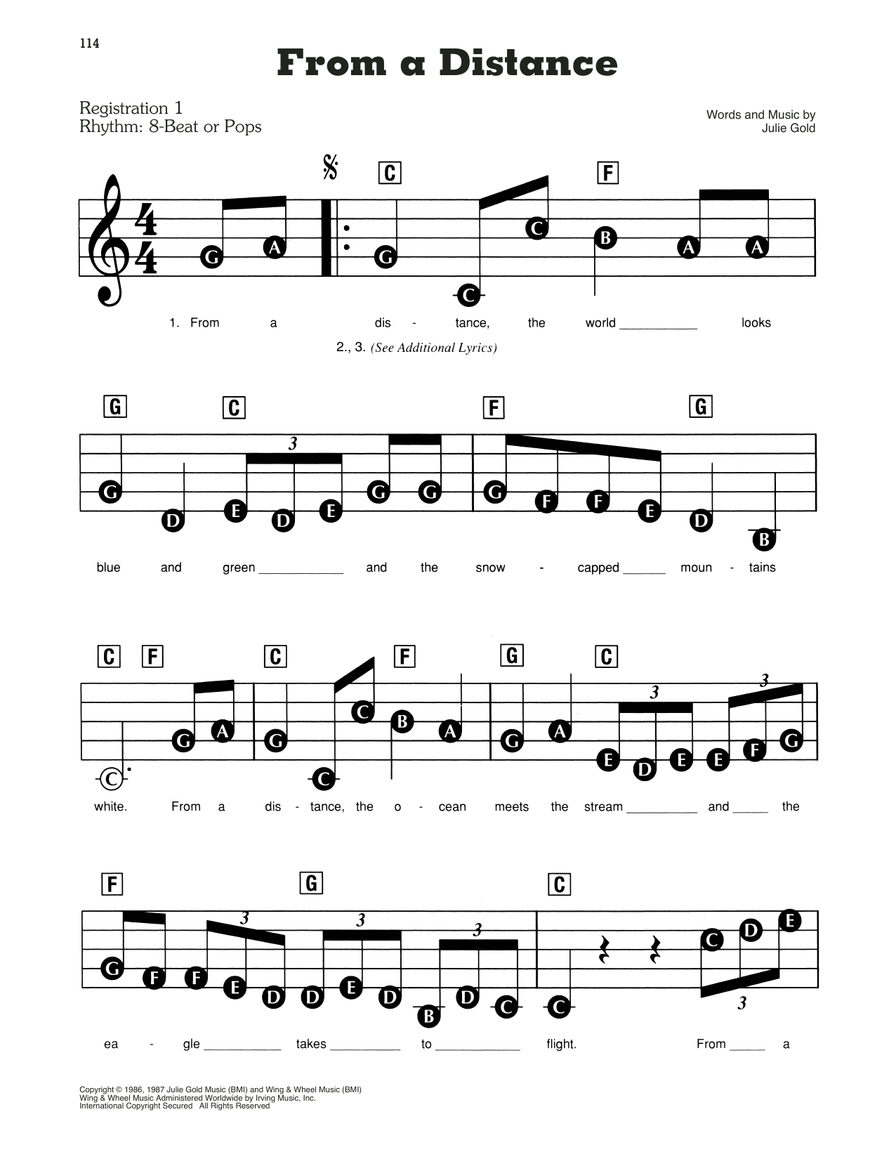 From A Distance By Bette Midler Free Sheet Music