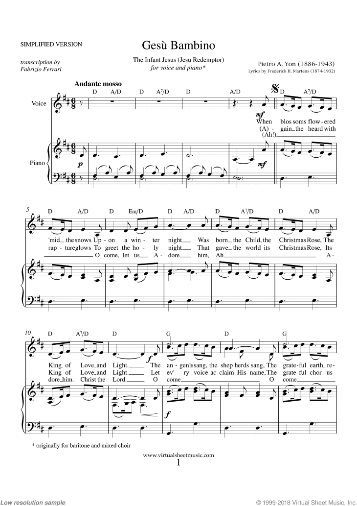 Gesu Bambino By Various Free Sheet Music