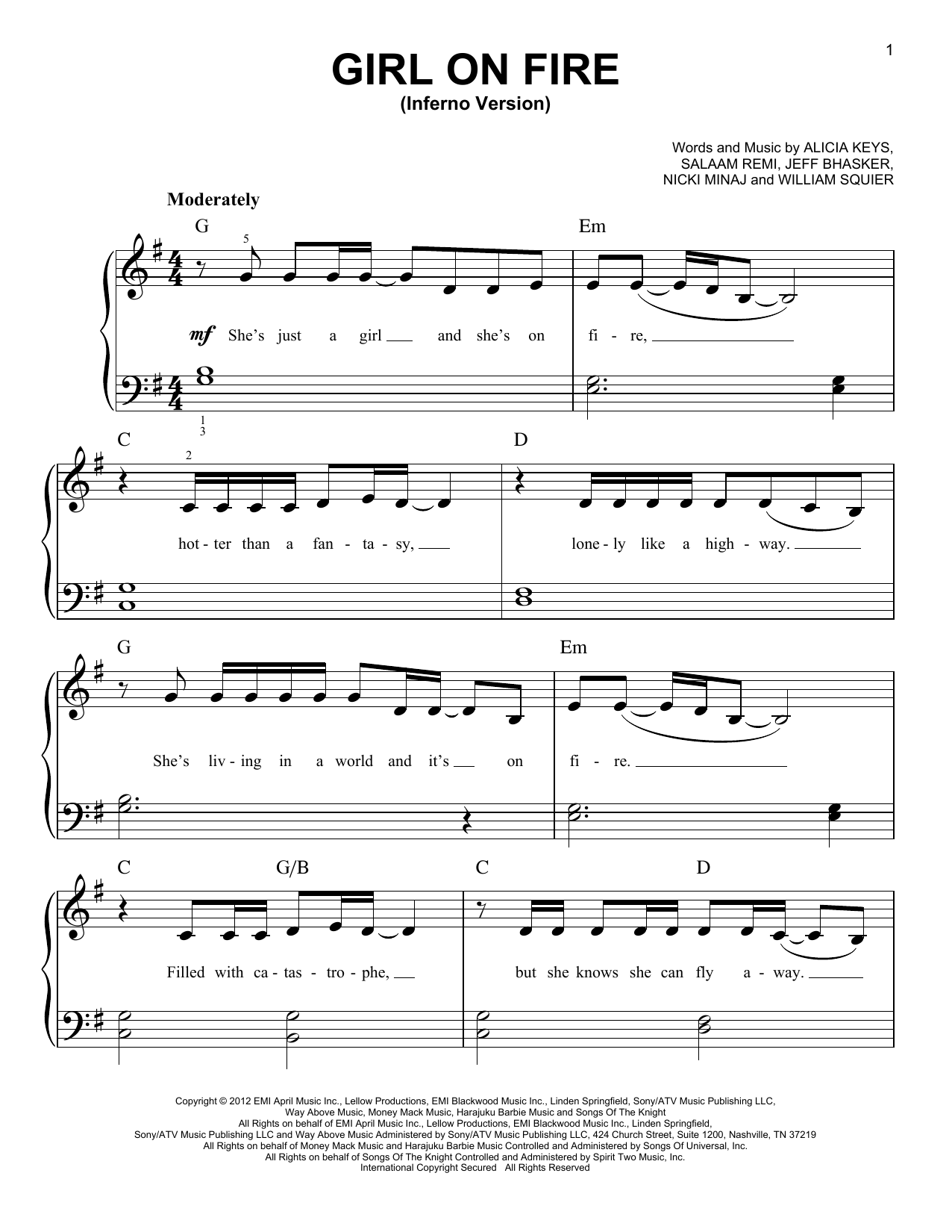 Girl On Fire By Alicia Keys Free Sheet Music