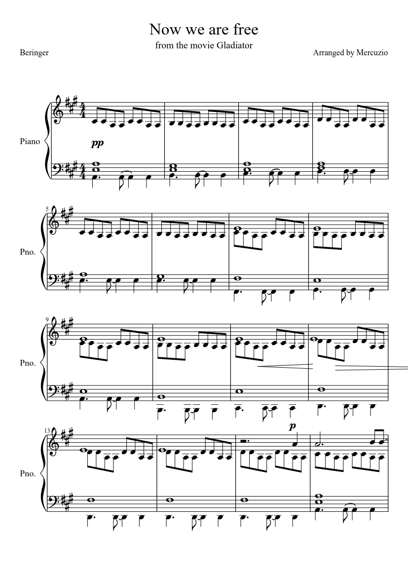 Gladiator By Hans Zimmer Free Sheet Music