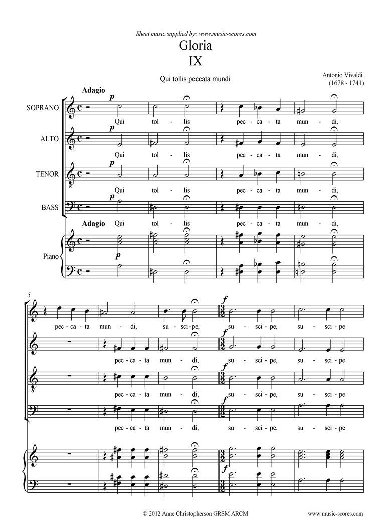 Gloria RV589 By Antonio Vivaldi Free Sheet Music