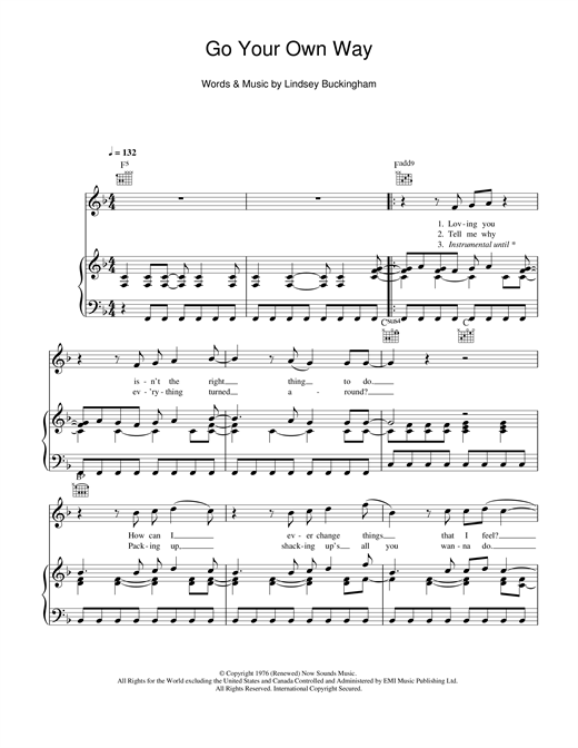 Go Your Own Way By Glee Cast Free Sheet Music