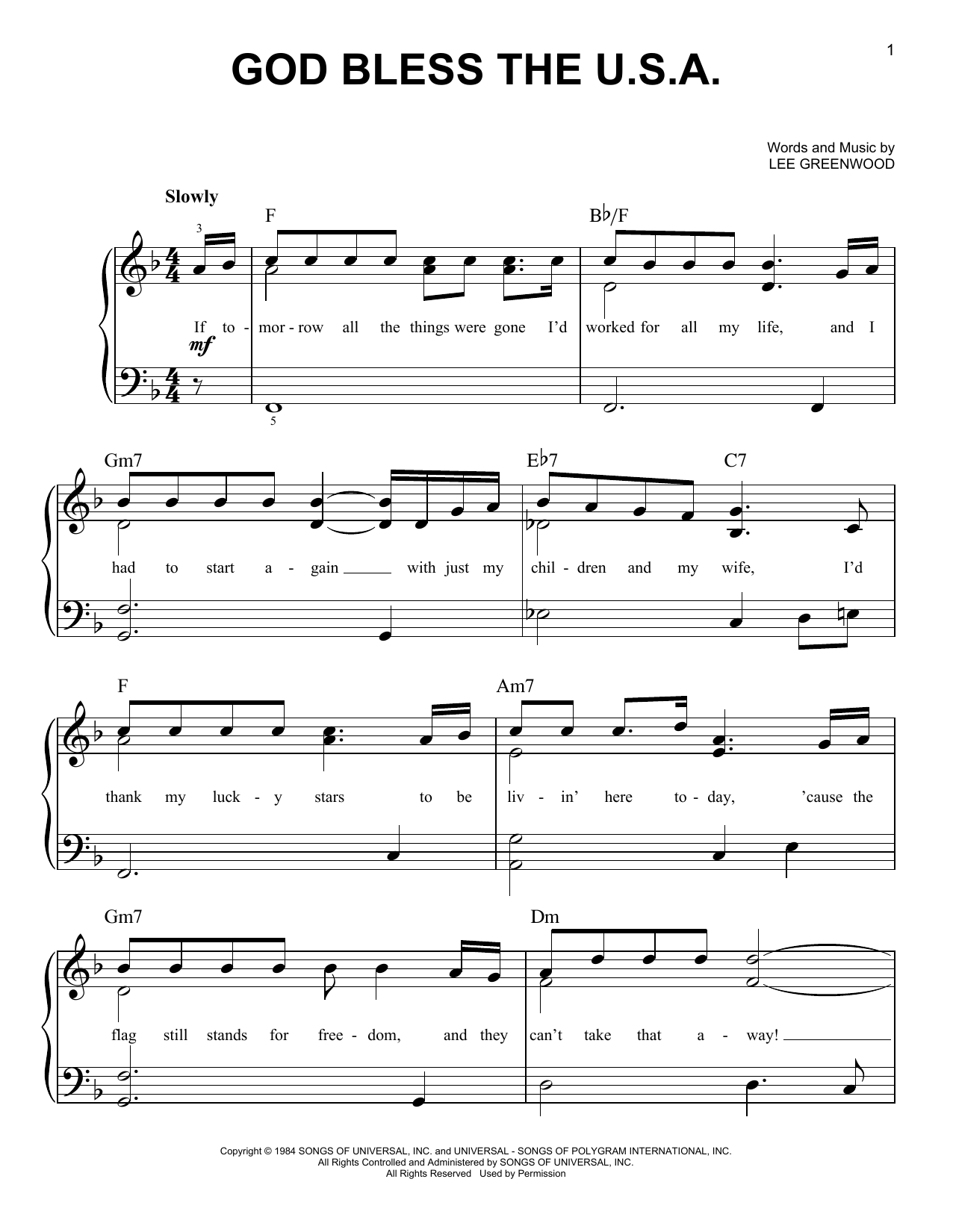 God Bless The U.s.a. By Lee Greenwood Free Sheet Music