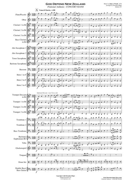 God Defend New Zealand (National Anthem) - Concert Band Score And Parts PDF By John Joseph Woods 1876 Free Sheet Music