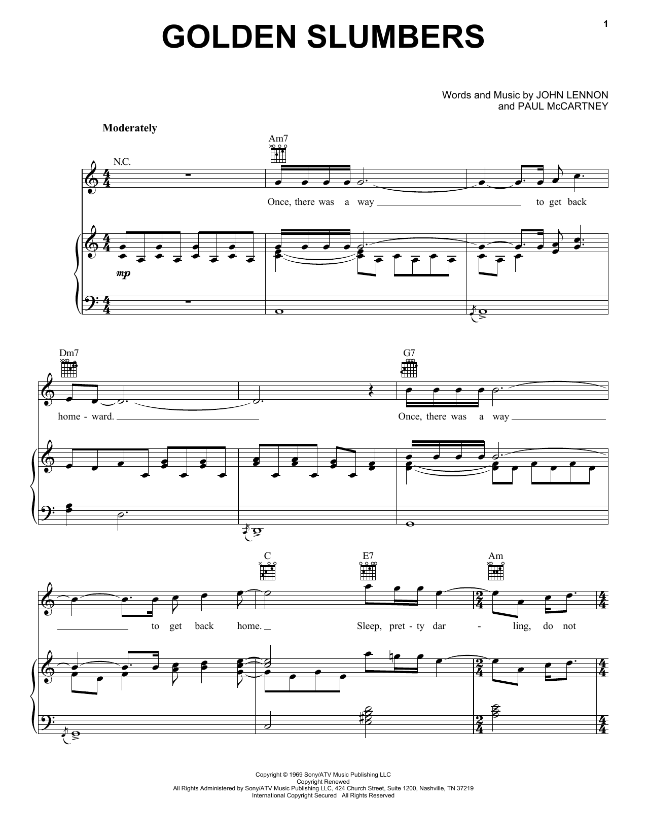 Golden Slumbers By The Beatles Free Sheet Music