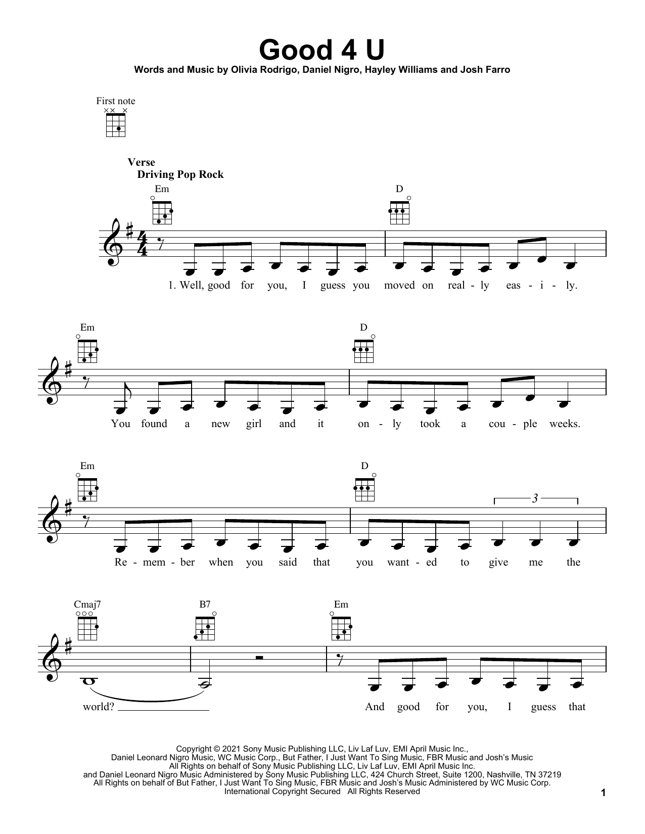 Good 4 U By Olivia Rodrigo Free Sheet Music