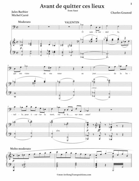 GOUNOD: Avant De Quitter Ces Lieux (transposed To C Major) By Charles Francois Gounod Free Sheet Music