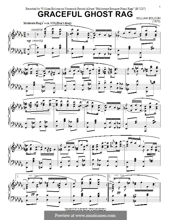 Graceful Ghost Rag - Concert Variation By William Bolcom Free Sheet Music