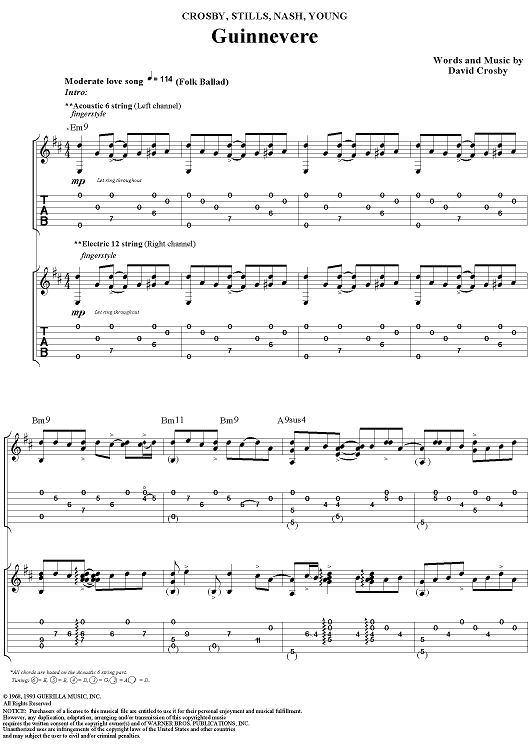 Guinnevere By Crosby Stills And Nash Free Sheet Music