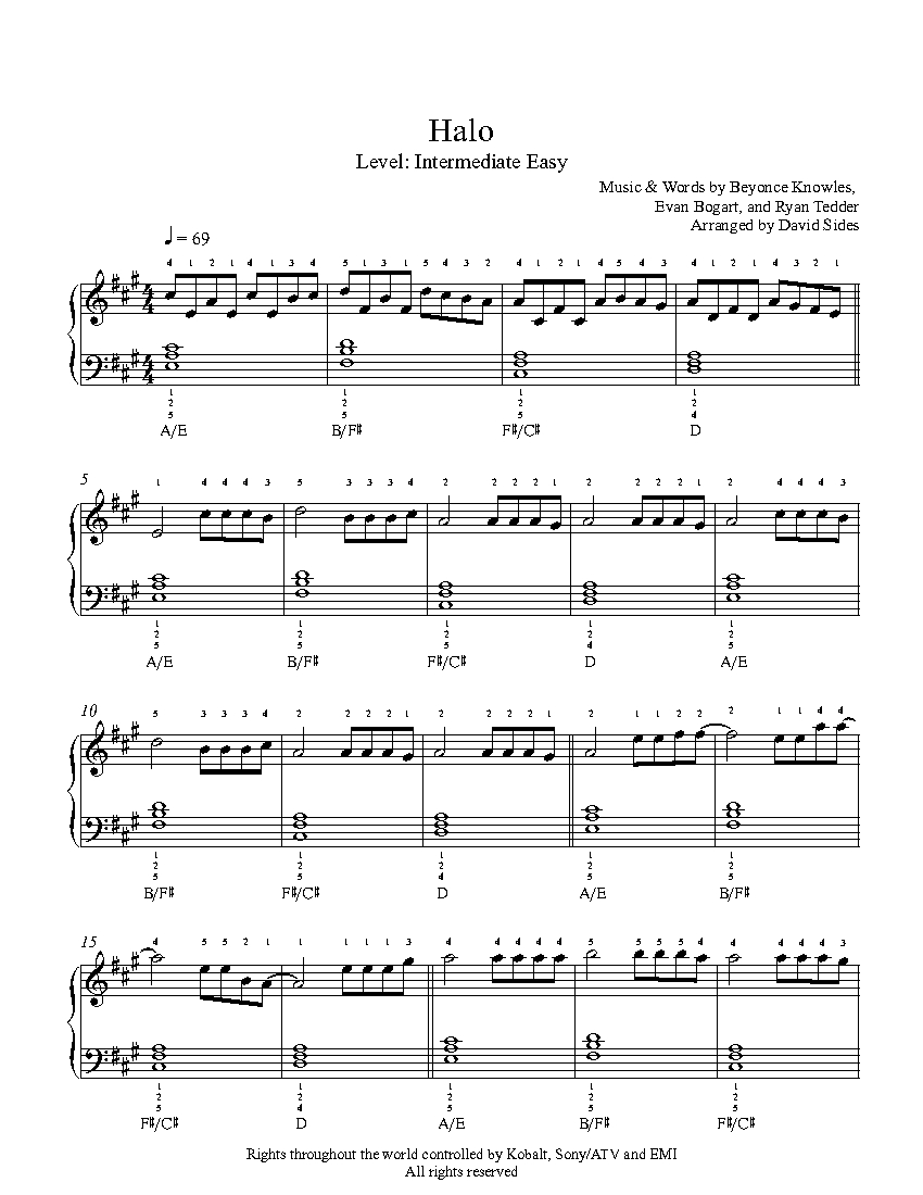 Halo By Beyonce Knowles Free Sheet Music